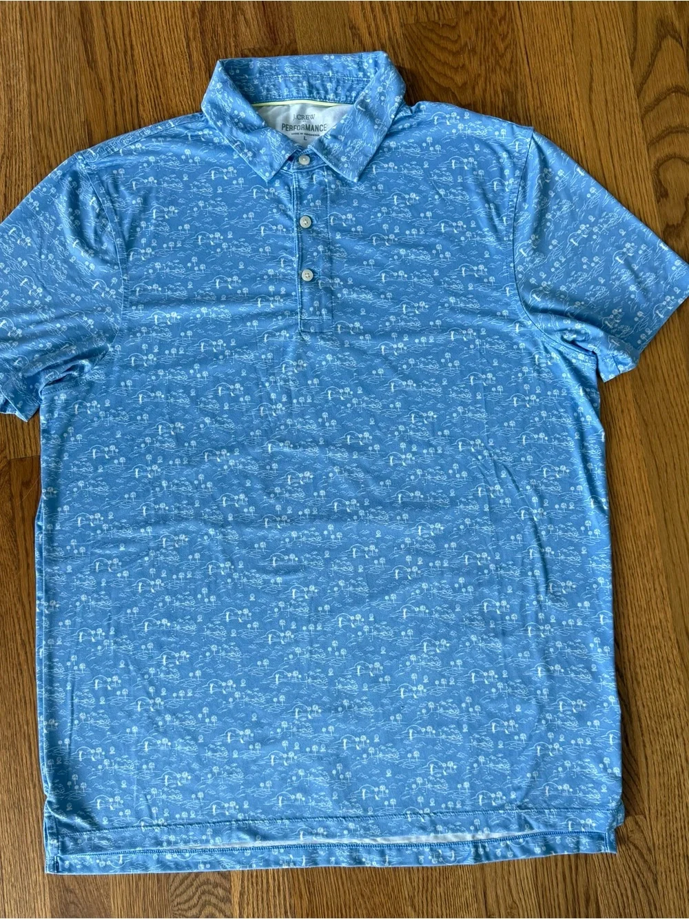 J. Crew Light Blue Tropical Print Performance Polo